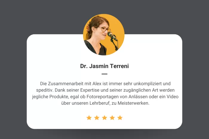5 Sterne Referenz People-Fotograf Alex Lörtscher Uster, Zuerich, Schweiz.