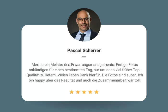 5 Sterne Referenz Firmen-Event-Fotograf Alex Lörtscher Uster, Zuerich, Schweiz.